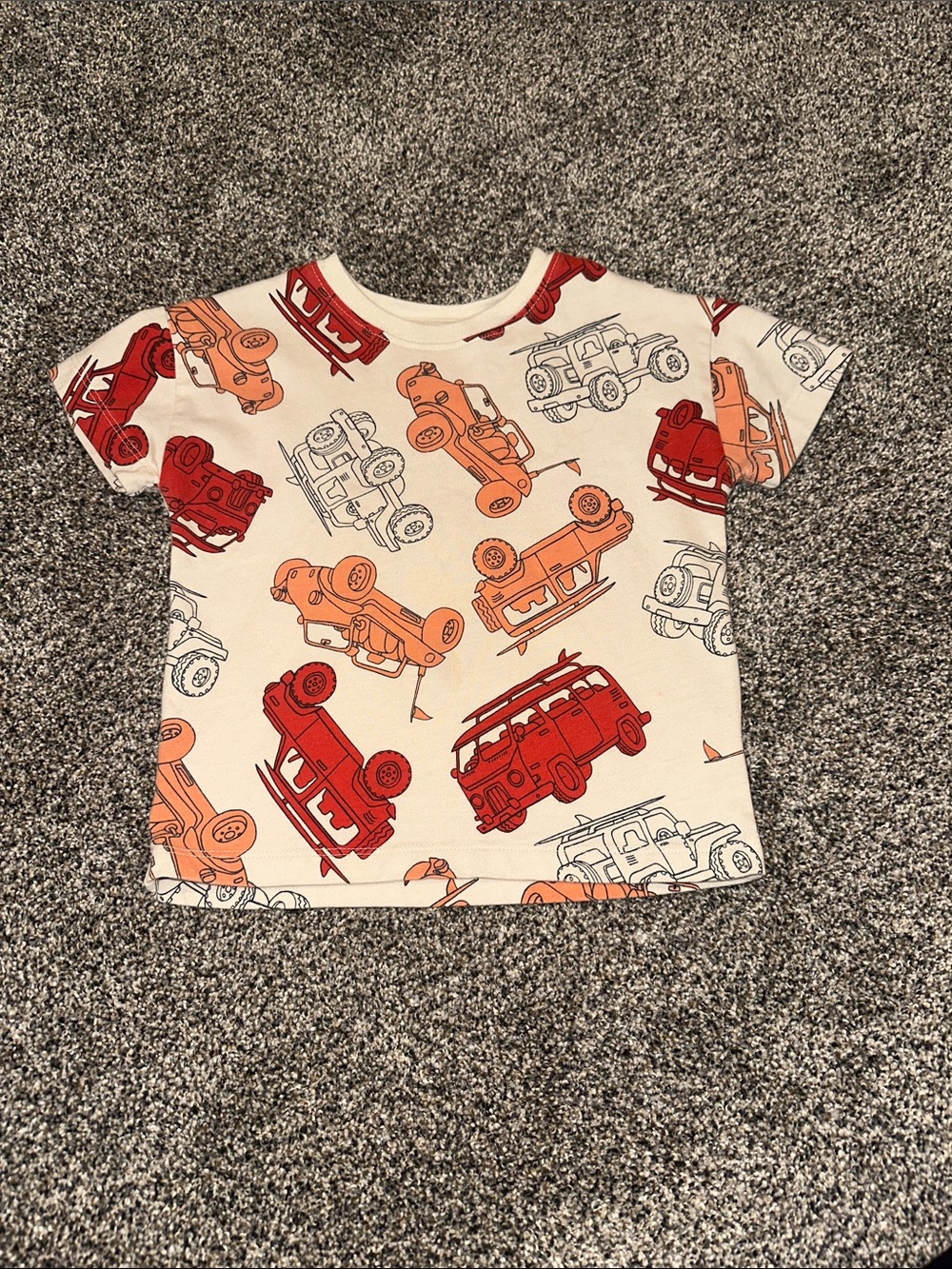 wonder nation Cream Kids Tee with Red and Orange Car Print